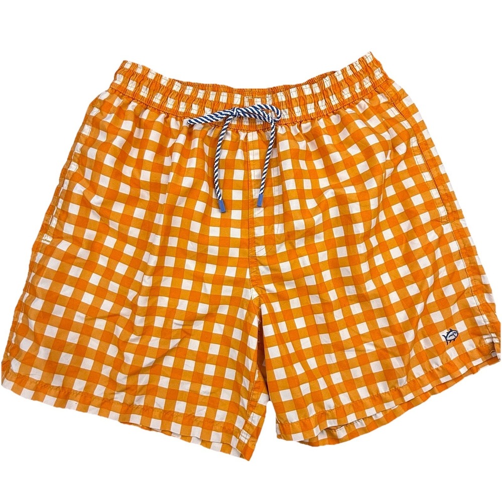 Southern Tide Shorts Mens Large Orange Gingham Board Swimwear Swim Preppy Frat